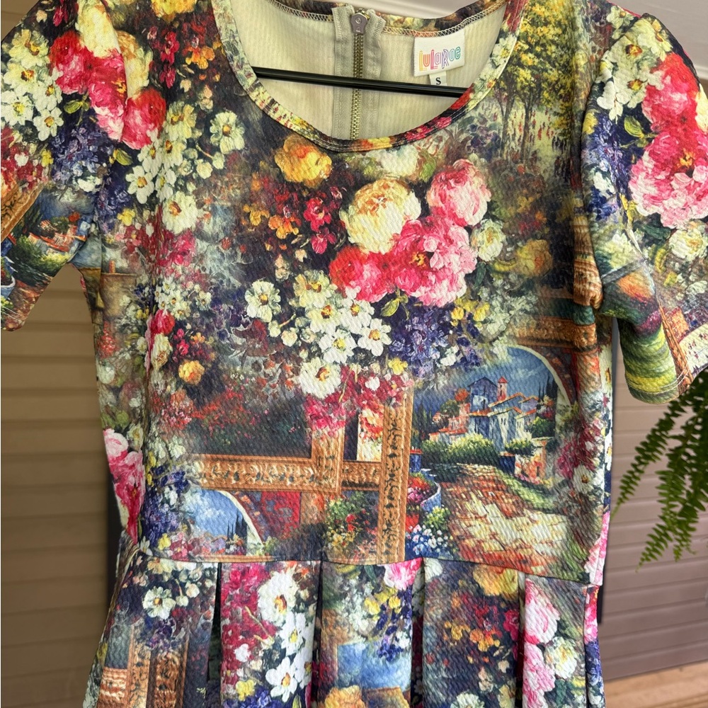 Lularoe Floral Amelia Dress - Flowers Frame Art Artwork Painting Pattern RARE - Picture 3 of 6